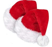 Dreamzfit® 2-Pack Santa Hats for Adults & Teens - Premium Plush Christmas Santa Claus Hats with White Fur Trim | Xmas Party, New Year's Eve & Holiday Fancy Dress