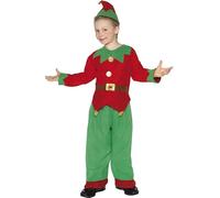 Dreamzfit 3PC Elf Costume Set for Kids - Christmas Fancy Dress Outfit with Top, Trouser, Hat, Belt & Boots - Santas Helper Elf Costume for Boys & Girls (7-9 Years)