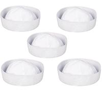 Dreamzfit 5-Piece White Sailor Doughboy Hat Set - Classic Navy Captain & Yacht Nautical Hats for Adults | Unisex Sailor Costume Accessories for Hen/Stag Parties, Marine Cosplay (One Size)