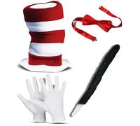 Dreamzfit - Adult Teenager Red/White Stripe Cat Kit World Book Day Week 4 Piece Set Crazy Halloween Fancy Dress Costume, Red/White