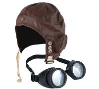 DreamzFit Aviator Pilot Hat, Goggles & Moustache Set | Realistic RAF WW2 Steampunk Flying Cap Costume Kit for Men & Women | 1940s Wartime, Halloween & Fancy Dress Party Accessory