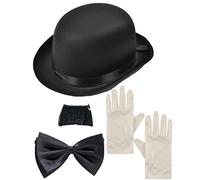 Dreamzfit® Charlie Chaplin Costume Kit for Adults - Complete 1920s Silent Movie Outfit Includes Bowler Hat, Mustache, Bow Tie & White Gloves | Vintage Tramp Fancy Dress for Halloween