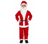 Dreamzfit - Children Boys Santa Claus Costume 5 Piece Set | Kids Santa Hat, Beard, Jacket, Trouser & Belt - Father Christmas Xmas Party Fancy Dress Outfits (Boys Santa 4-6 Year)