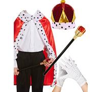 Dreamzfit - Children Kids King Costume - King Deluxe Cape, Crown Cap, Royal Sceptre & White Gloves ~ Christmas Nativity School Boys Girls Play Fancy Dress Outfit