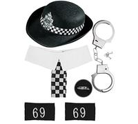 Dreamzfit Ladies British Police Officer Fancy Dress Costume Set - Policewomen Hat + Collar with Tie + Epaulettes + Handcuffs ~ Women Police COP Uniform, One Size