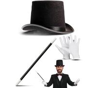 Dreamzfit Magician Costume Set for Adults - 3 Piece Wizard Outfit with Top Hat, Magic Wand & White Gloves | Mens & Womens Fancy Dress for Halloween, Cosplay & Parties