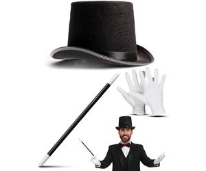 Dreamzfit Magician Costume Set for Adults - 3 Piece Wizard Outfit with Top Hat, Magic Wand & White Gloves | Mens & Womens Fancy Dress for Halloween, Cosplay & Parties