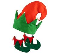 Dreamzfit - Men Women Christmas Secret Elf Hat With Bells & Elf Shoes ~ Adult Unisex Santa's Helper Elves Xmas Cosplay Christmas New Year Party Outfits Set
