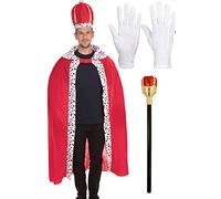 Dreamzfit Men's Luxury King Costume Set | Royal Crown, Velvet Robe, Sceptre & Gloves | Prince, Medieval, Nativity, Book Week Cosplay for Adults | Stag Do, Halloween & Theatre Performance