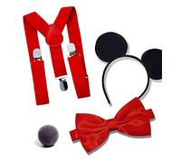 Dreamzfit Men's Mickey Mouse Costume Kit | Fancy Dress Set with Ear Headband, Bow Tie, Red Braces & Nose for Cosplay, Theme Parties, Hen & Stag Nights