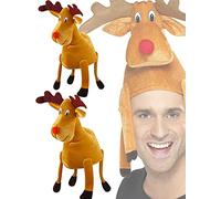 Dreamzfit® Pack of 2 Novelty Christmas Hats: Santa Hat & Reindeer Antlers Headband for Adults. Fun Xmas Party Accessories for Ugly Jumper Parties, Office Events, Secret Santa & Holiday Gatherings.