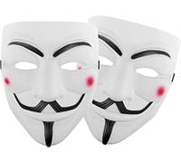 Dreamzfit - Pack of 2 Adult V for Vendetta Anonymous Hacker Face Mask for Women Men Halloween Party Costume Cosplay White Mask Guy Fawkes Set