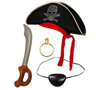 Dreamzfit Pirate Hat, Eye Patch & Inflatable Sword Set | Premium Adult Captain Costume Kit for Halloween, Parties & Role Play | Complete Pirate Outfit Accessories