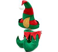 Dreamzfit® Santa's Elf Costume Set for Adults - Complete Christmas Helper Outfit Includes Pointed Hat with Ears & Deluxe Elf Shoes | Xmas Party, New Year's Eve & Holiday Fancy Dress for Men & Women
