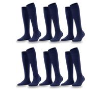 Dreamzfit Unisex Knee High Socks 6 Pairs Pack Plain Indigo Breathable Combed Cotton Over The Calf Socks with Reinforced Heel & Toe Stay-Up Tube Socks for Men & Women, UK Size 4-6 (Navy)