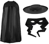 Dreamzfit Zorro Costume Set for Men - Black Bandit Felt Hat, Cape & Mask | Spanish Assassin Hero Villain Cosplay for Fancy Dress, Book Week & Halloween Parties