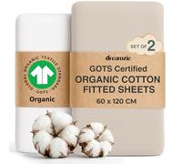Dreamzie Cot Sheets 120x60 Fitted - Set of 2 GOTS Certified Organic 100% Cotton Cot Bed Sheets, Soft Combed Cotton, White/Beige