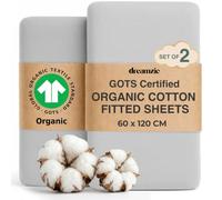 Dreamzie Cot Sheets 120x60 Fitted - Set of 2 GOTS Certified Organic 100% Cotton Cot Bed Sheets, Soft Combed Cotton, Grey