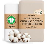 Dreamzie Crib Sheets 76 x 40 cm, Set of 2 GOTS Certified Organic 100% Cotton Compatible With Next To Me Crib Sheets, White/Beige