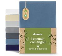 Dreamzie Fitted Sheet 70 x 200 cm, Jersey 100% Organic Cotton, Mattress Height up to 12 cm, Hypoallergenic, Oeko-Tex Blue, Blue
