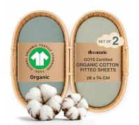 Dreamzie Moses Basket Sheets, Set of 2 GOTS Certified Organic 100% Cotton Fitted Sheets, Soft Combed Cotton, Compatible with Moses Baskets & Pram, Green