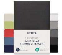 Dreamzie Premium fitted sheet, 140 x 200 cm, 160 x 200 cm, 37 cm side height, also for box spring bed and waterbed, bed sheet, box spring bed, 100% jersey cotton, 150 g/m², Oeko-Tex, dark grey