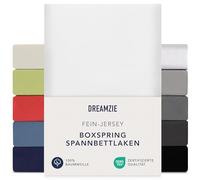 Dreamzie Premium fitted sheet, 140 x 200 cm, 160 x 200 cm, 37 cm side height, also for box spring bed and waterbed, bed sheet, box spring bed, 100% jersey cotton, 150 g/m², Oeko-Tex, white