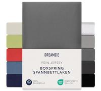 Dreamzie Premium fitted sheet, 180 x 200 cm, 200 x 200 cm, 37 cm side height, also for box spring bed and waterbed, bed sheet, box spring bed, 100% jersey cotton, 150 g/m², Oeko-Tex, anthracite