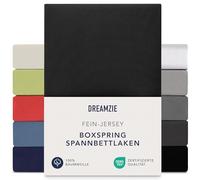 Dreamzie Premium fitted sheet, 180 x 200 cm, 200 x 200 cm, 37 cm side height, also for box spring bed and waterbed, bed sheet, box spring bed, 100% jersey cotton, 150 g/m², Oeko-Tex, black