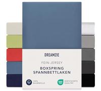 Dreamzie Premium fitted sheet, 90 x 200 cm, 100 x 200 cm, 37 cm side height, also for box spring bed and waterbed, bed sheet, box spring bed, 100% jersey cotton, 150 g/m², Oeko-Tex, blue