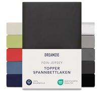 Dreamzie Premium Topper Fitted Sheet 140 x 200 cm - 160 x 200 cm - Extra Low Side Height - for Topper - Fitted Sheet Jersey Cotton, 150 g/m² - Oeko-Tex - Dark Grey