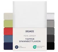 Dreamzie Premium Topper Fitted Sheet 140 x 200 cm - 160 x 200 cm - Extra Low Side Height - for Topper - Fitted Sheet Jersey Cotton, 150 g/m² - Oeko-Tex - White
