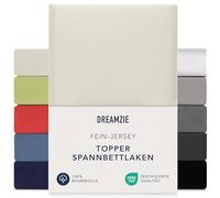 Dreamzie Premium Topper Fitted Sheet 180 x 200 cm - 200 x 200 cm - Extra Low Side Height - for Topper - Fitted Sheet Jersey Cotton, 150 g/m² - Oeko-Tex - Beige