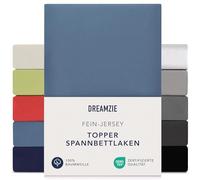 Dreamzie Premium Topper Fitted Sheet 180 x 200 cm - 200 x 200 cm - Extra Low Side Height - for Topper - Fitted Sheet Jersey Cotton, 150 g/m² - Oeko-Tex - Blue
