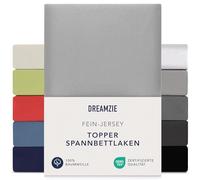 Dreamzie Premium Topper Fitted Sheet 90 x 200 cm - 100 x 200 cm - Extra Low Side Height - for Topper - Fitted Sheet Jersey Cotton, 150 g/m² - Oeko-Tex - Grey