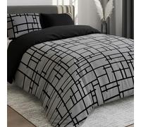 Dreamzie Super King Duvet Set Dark Grey Geometric Print 260x220 - Soft Microfibre - 1 Cover + 2 Pillowcases - Oeko-Tex Certified - Bedding Set - Soft & Durable