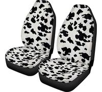 Dreaweet Black and White Cow Print Car Seat Cover 2 Piece Saddle Blanket Carseat Universal Fit for Vehicle Sedan SUV