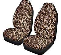 Dreaweet Brown Leopard Print Seat Covers for Cars, 2 Pcs Set Wild Cheetah Design Womens Men Front Car Seat Cover Universal Fit Vehicle Seat Protector, Breathable Car Accessories Fit Most Cars