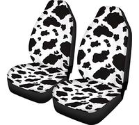 Dreaweet Stylish Cow Print Auto Seat Covers Black&White Front Seat Protector Fit for Most Cars, Sedan, SUV, Van 2 Pcs