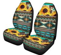 Dreaweet Sunflower Car Seat Covers, Aztec Geometrical Pattern, Polyester + Spandex, Universal Fit for Most Cars, SUV, Truck, Yellow, Front Seat Covers Set of 2