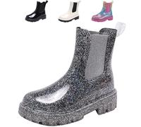 DRECAGE Ankle Wellies Wellington Boots Women Waterproof Short Chelsea Ladies Welly Rain Boots Silverblack Size 5 UK