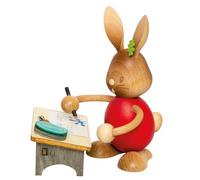 Drechslerei Kuhnert Easter Decoration / Easter Bunny "Stupsi Rabbit as a Student" 11 cm, Made of the Finest Wood, for a Charming Easter Party or a Permanent Decoration, Wooden Art Made in Germany