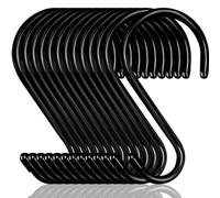 Dreecy 16 Pack Large Heavy Duty S Hooks 6 inch 7 MM Thick Vinyl Coated S Hook for Hanging Plants Outdoor, Metal Black Rubber Coated S Hooks for Closet Jeans Bags Pot Cups Jewelry Garden Tools