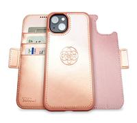 dreem 3-in-1 Wallet Case for iPhone 14/16e/17e | Built-In Kick-Stand, Magnetic Detachable Vegan Leather Flip Cover with RFID Blocking Card Holder, MagSafe Compatible, Gift Box [Fibonacci: Rose]
