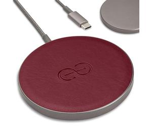 Dreem Empower Magnetic Wireless Charger Pad - Compatible with MagSafe for iPhone 17/16/15/14/13/12 & Qi-Certified Devices - Premium Vegan Leather [Burgundy]