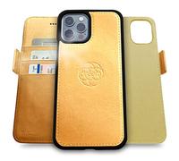 dreem Fibonacci 2-in-1 Wallet Case for Apple iPhone 12 & 12 Pro - Luxury Vegan Leather, Magnetic Detachable Shockproof Phone Case, RFID Card Protection, 2-Way Flip Stand - Gold