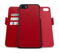dreem Fibonacci 2-in-1 Wallet Case for Apple iPhone SE 3 (2022), SE 2, & 8/7 - Luxury Vegan Leather, Magnetic Detachable Shockproof Phone Case, RFID Card Protection, 2-Way Flip Stand - Red