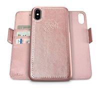 dreem Fibonacci 2-in-1 Wallet Case for Apple iPhone X & Xs - Luxury Vegan Leather, Magnetic Detachable Shockproof Phone Case, RFID Card Protection, 2-Way Flip Stand - Rose