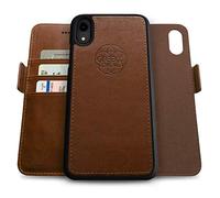 dreem Fibonacci 2-in-1 Wallet Case for Apple iPhone XR - Luxury Vegan Leather, Magnetic Detachable Shockproof Phone Case, RFID Card Protection, 2-Way Flip Stand - Chocolate