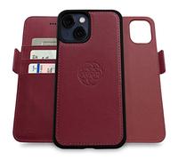 dreem Fibonacci wallet case compatible with iPhone 13/2-in-1 shockproof case and detachable vegan leather folio, MagSafe compatible, RFID protection [Burgundy]